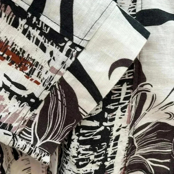 [Size4]Maloka Linen Blend  Button Down Black Lily Sketch Art light Jacket/Blouse - Picture 5 of 11